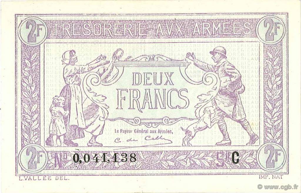 2 Francs TRÉSORERIE AUX ARMÉES FRANKREICH  1917 VF.05.03 fST+