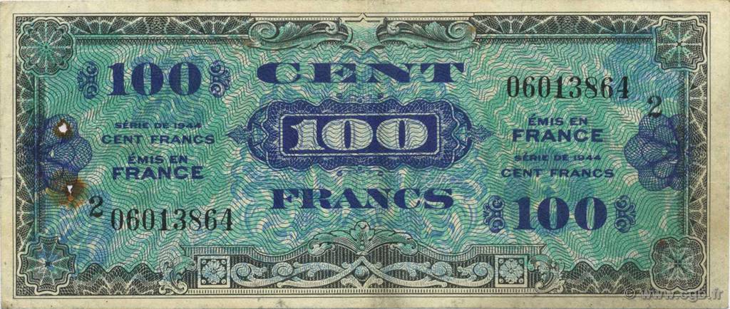 100 Francs DRAPEAU FRANCE  1944 VF.20.02 VF