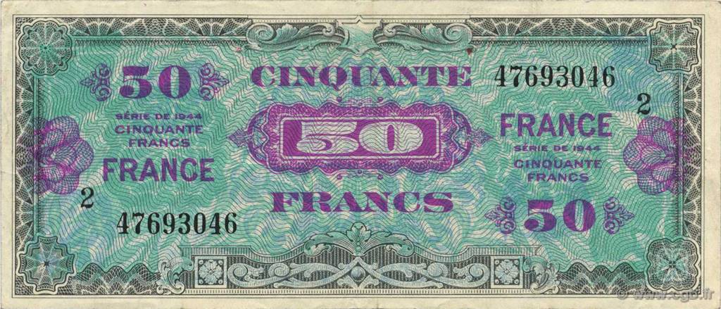 50 Francs FRANCE FRANCE  1944 VF.24.02 VF+