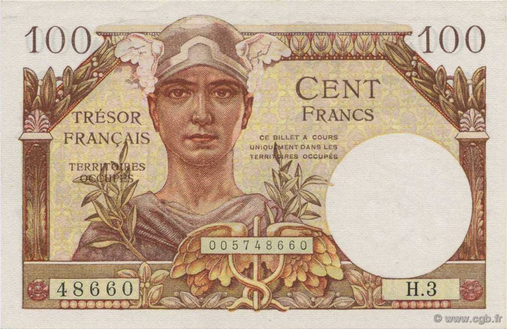 100 Francs TRÉSOR FRANCAIS FRANKREICH  1947 VF.32.03 fST