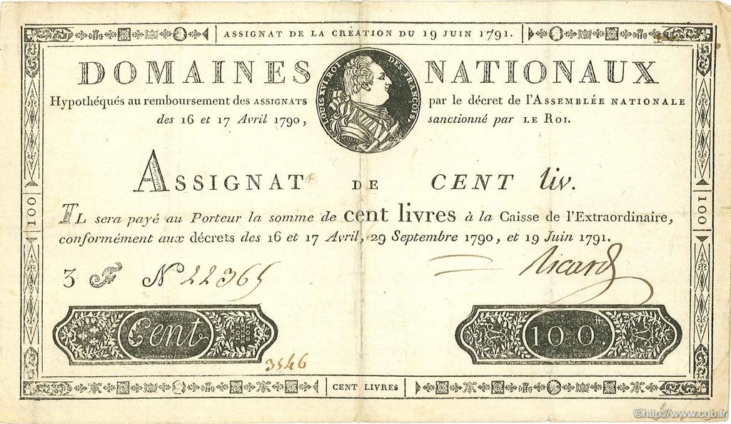 100 Livres FRANCIA  1791 Laf.140 BB