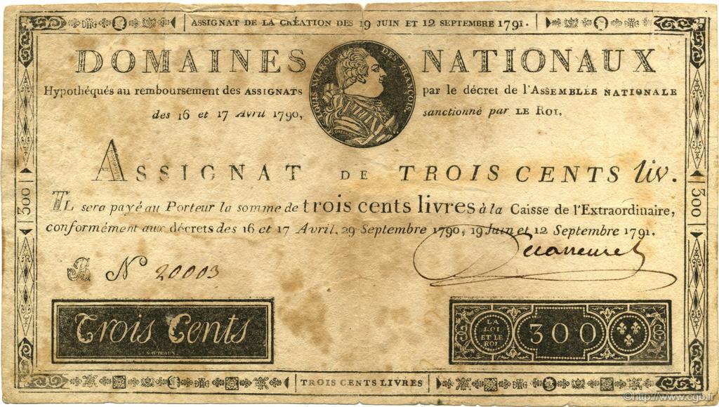 300 Livres FRANCE  1791 Laf.143x F