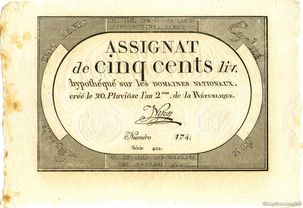 500 Livres FRANCE  1794 Laf.172 XF