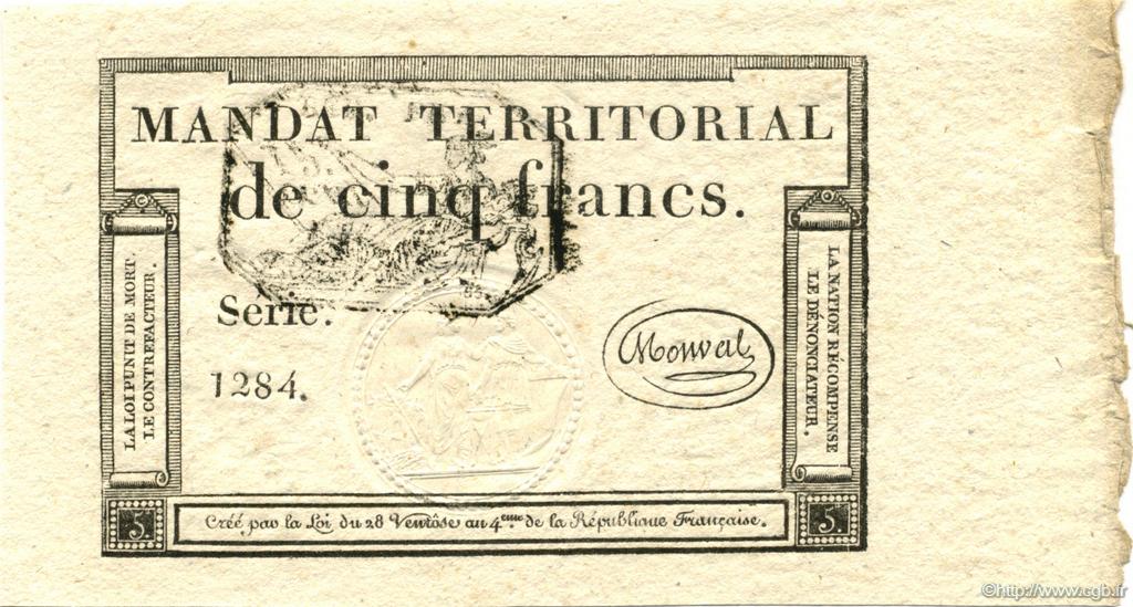 5 Francs Monval FRANCE  1796 Laf.208 AU
