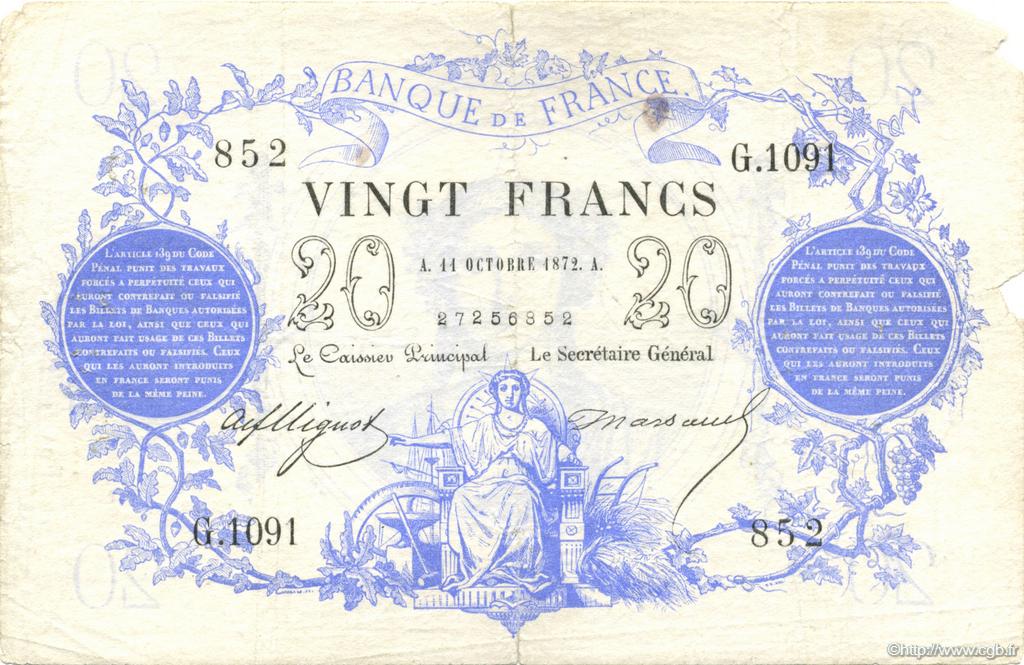 20 Francs type 1871 FRANKREICH  1872 F.A46.03 SGE
