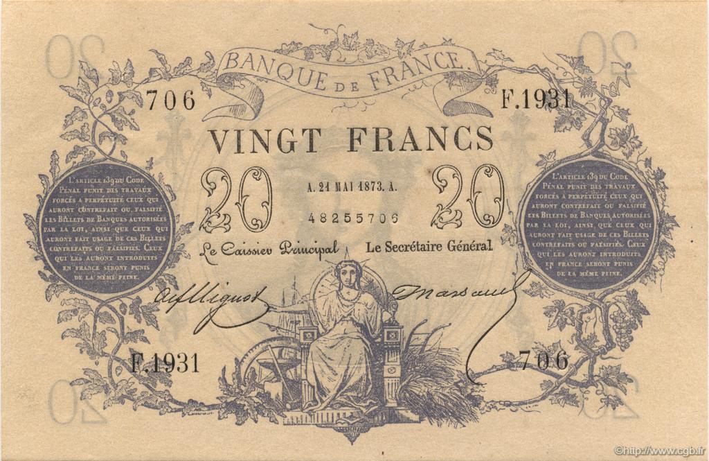 20 Francs type 1871 FRANCIA  1873 F.A46.04 q.AU