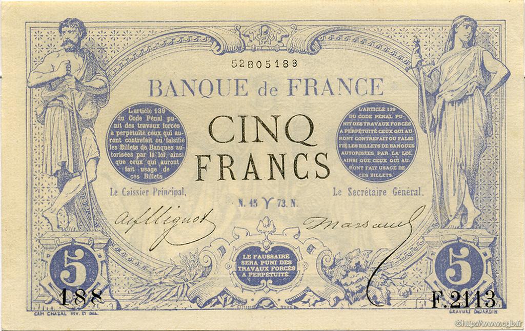 5 Francs NOIR FRANKREICH  1873 F.01.16 fST+