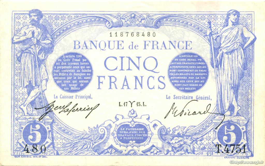 5 Francs BLEU FRANCIA  1915 F.02.25 AU