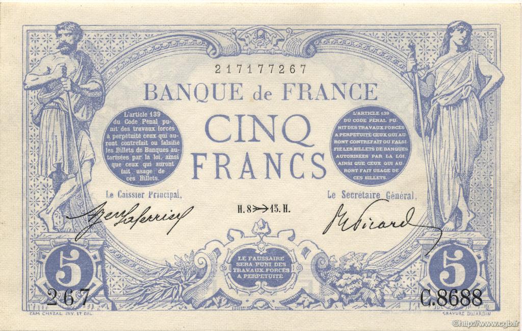 5 Francs BLEU FRANKREICH  1915 F.02.33 ST