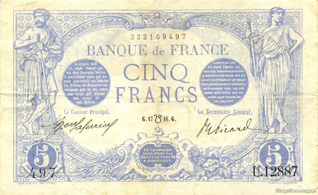 5 Francs BLEU lion inversé FRANCE  1916 F.02bis.04 VF