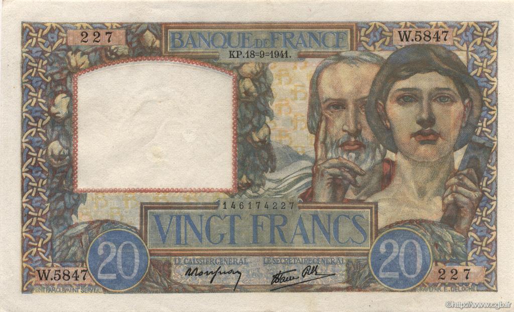 20 Francs TRAVAIL ET SCIENCE FRANCE  1941 F.12.18 AU