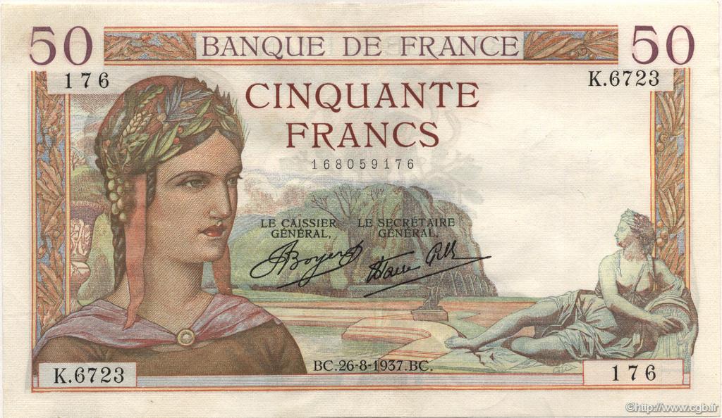 50 Francs CÉRÈS modifié FRANCE  1937 F.18.02 XF+