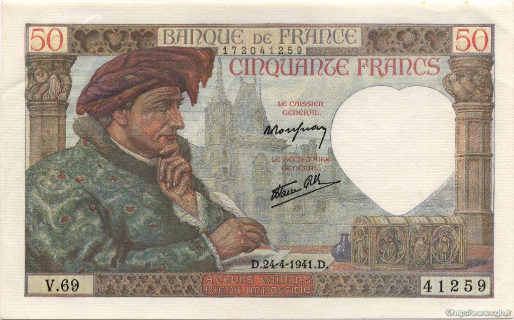 50 Francs JACQUES CŒUR FRANCIA  1941 F.19.09 AU+