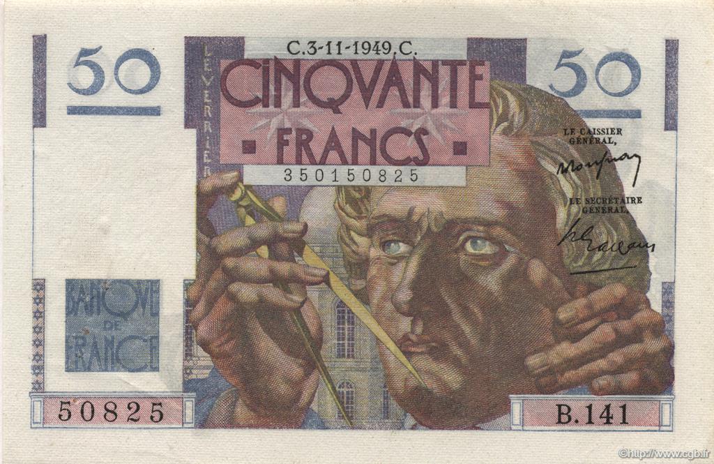 50 Francs LE VERRIER FRANKREICH  1949 F.20.13 fVZ