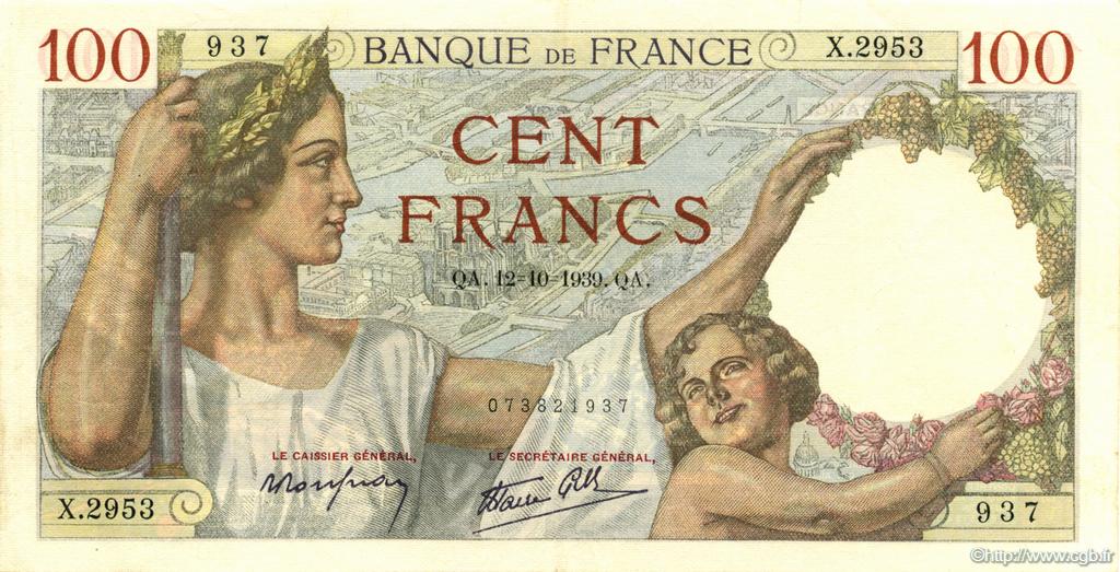 100 Francs SULLY FRANCE  1939 F.26.10 SUP+