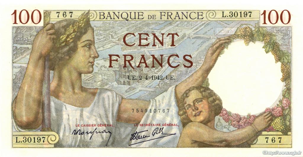 100 Francs SULLY FRANKREICH  1942 F.26.69 ST