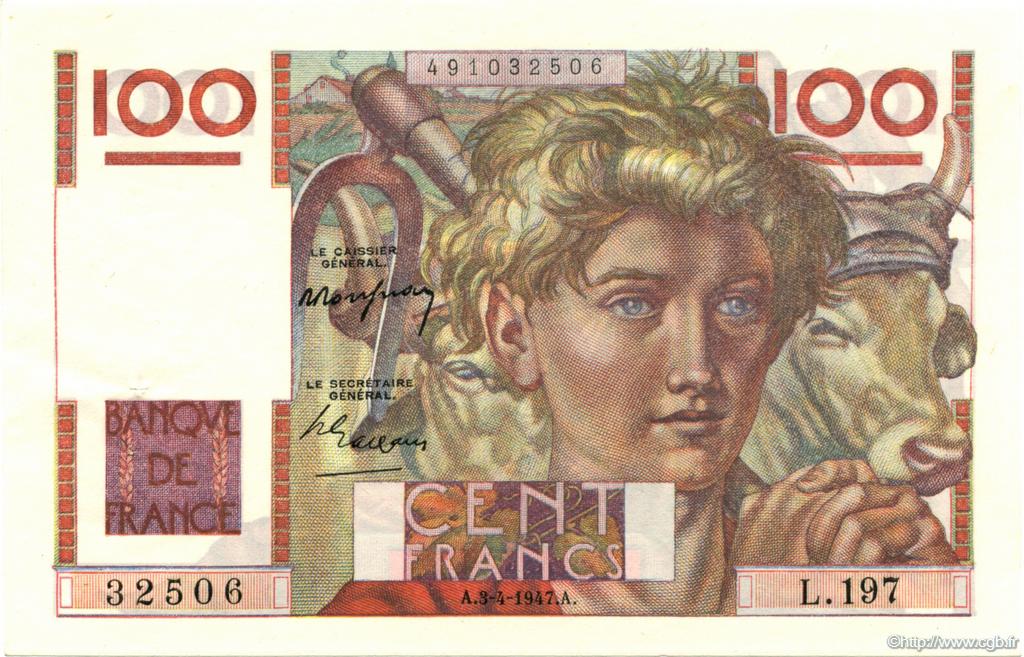 100 Francs JEUNE PAYSAN FRANCE  1947 F.28.14 AU