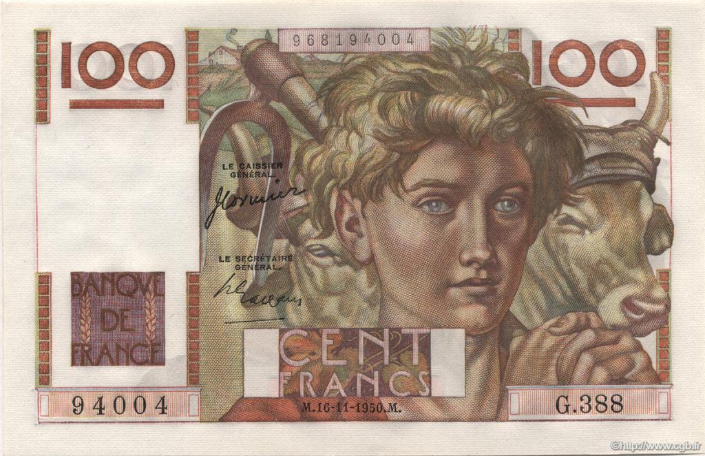 100 Francs JEUNE PAYSAN FRANCIA  1950 F.28.28 FDC
