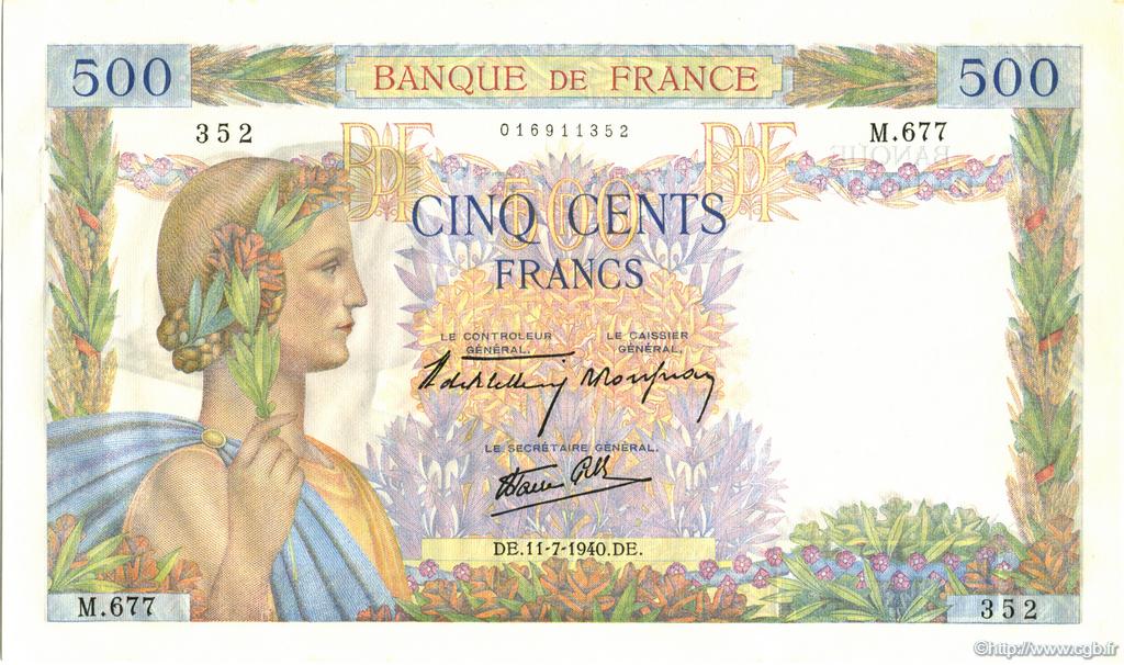 500 Francs LA PAIX FRANCE  1940 F.32.04 SPL
