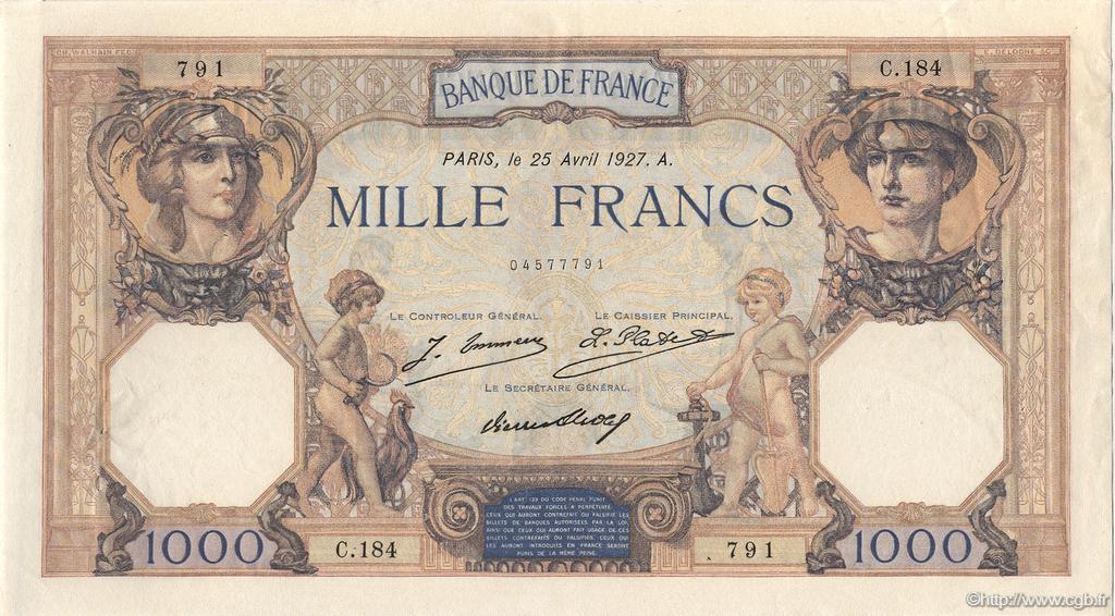 1000 Francs CÉRÈS ET MERCURE FRANKREICH  1937 F.37.01 fST