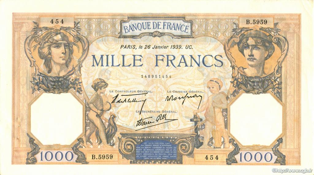 1000 Francs CÉRÈS ET MERCURE type modifié FRANCIA  1939 F.38.33 q.AU