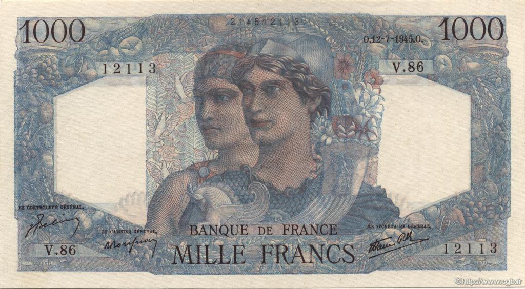 1000 Francs MINERVE ET HERCULE FRANCIA  1945 F.41.06 FDC
