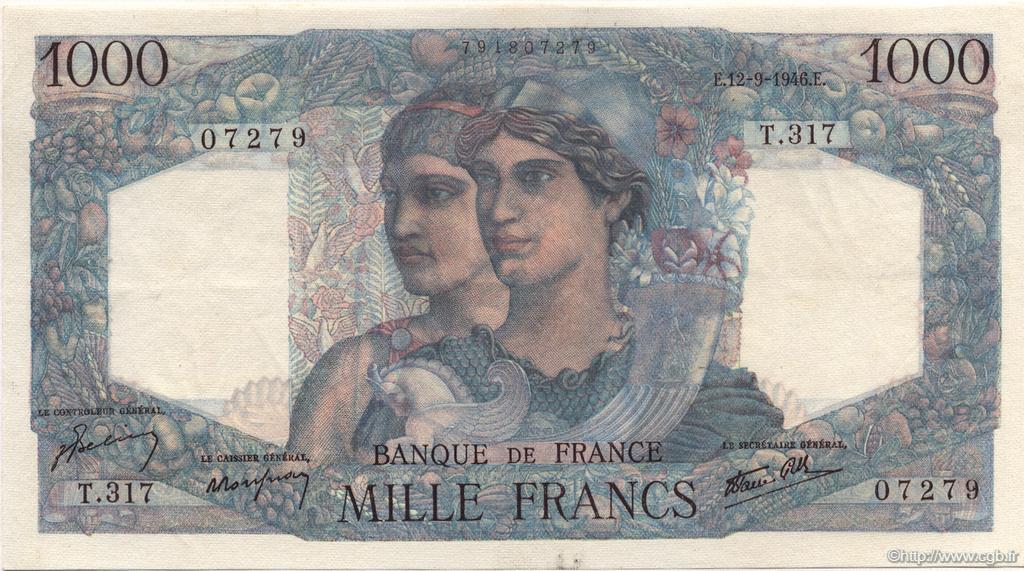 1000 Francs MINERVE ET HERCULE FRANCIA  1946 F.41.16 EBC+