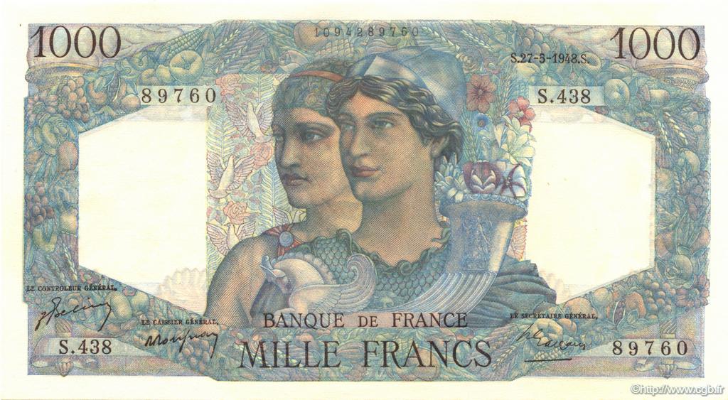 1000 Francs MINERVE ET HERCULE FRANKREICH  1948 F.41.21 ST