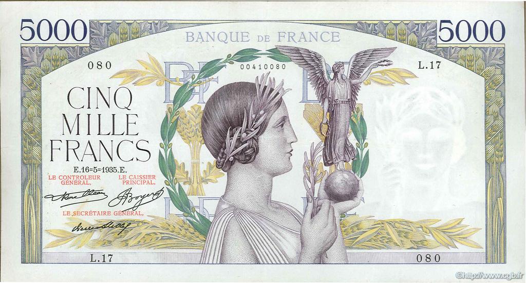 5000 Francs VICTOIRE FRANKREICH  1935 F.44.02 SS