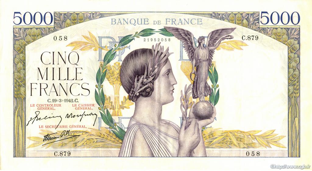 5000 Francs VICTOIRE Impression à plat FRANCE  1942 F.46.35 AU