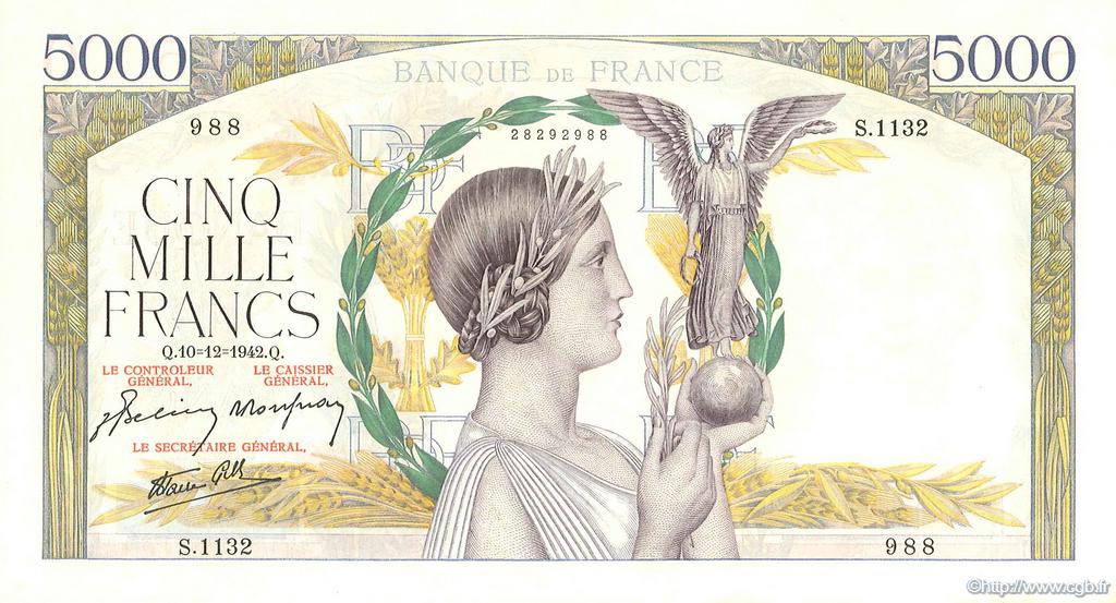 5000 Francs VICTOIRE Impression à plat FRANCE  1942 F.46.45 AU