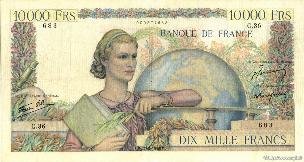 10000 Francs GÉNIE FRANÇAIS FRANCIA  1946 F.50.02 q.BB