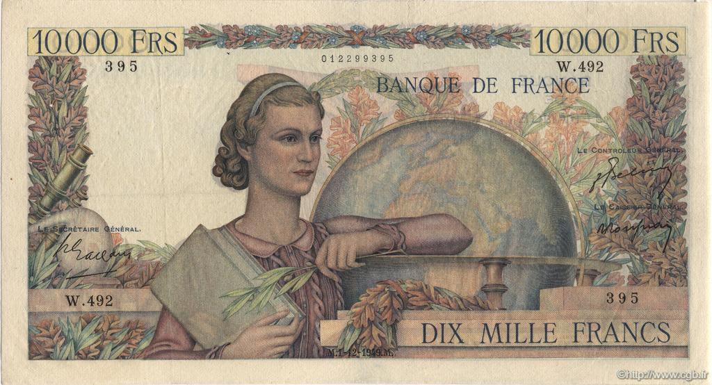 10000 Francs GÉNIE FRANÇAIS FRANCE  1949 F.50.21 VF