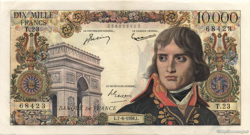 10000 Francs BONAPARTE FRANCIA  1956 F.51.03 SPL a AU