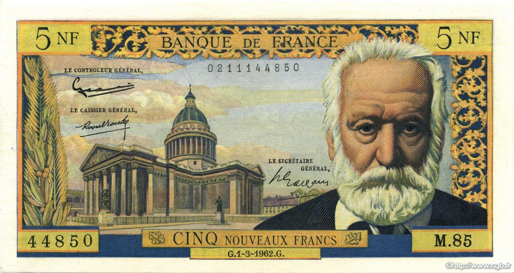 5 Nouveaux Francs VICTOR HUGO FRANCIA  1962 F.56.11 EBC+
