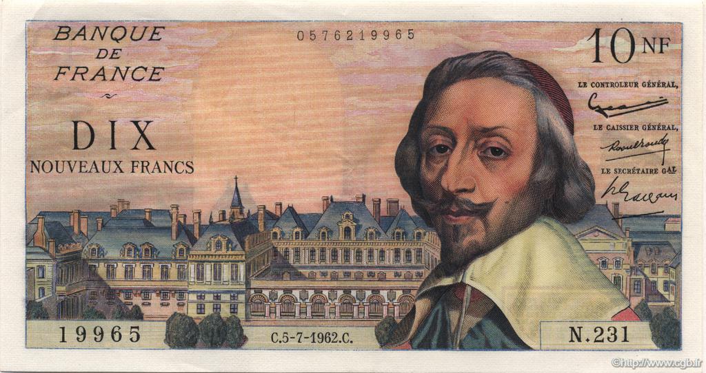 10 Nouveaux Francs RICHELIEU FRANCE  1962 F.57.20 AU+