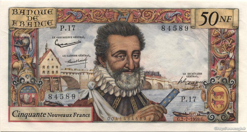 50 Nouveaux Francs HENRI IV FRANCE  1959 F.58.02 AU