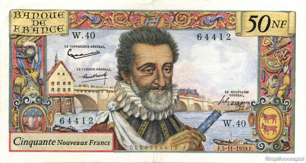 50 Nouveaux Francs HENRI IV FRANCE  1959 F.58.04 VF+