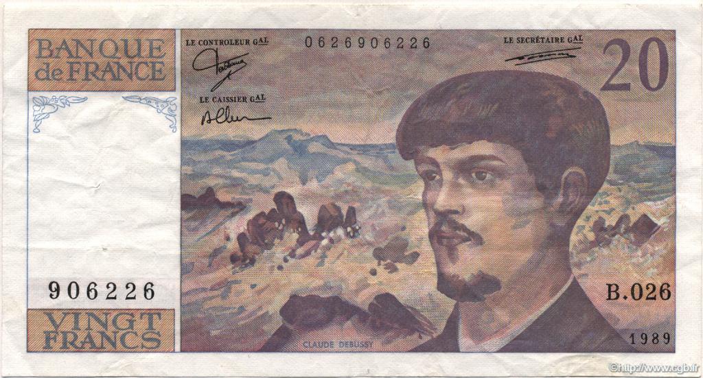 20 Francs DEBUSSY FRANKREICH  1989 F.66.10B26 fVZ