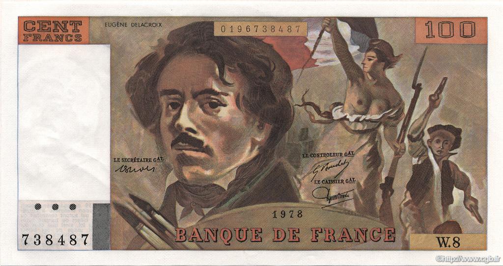 100 Francs DELACROIX modifié FRANKREICH  1978 F.69.01f fST+