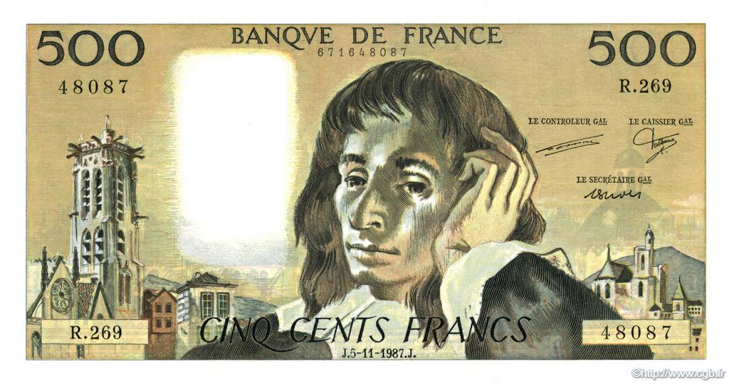 500 Francs PASCAL FRANCE  1987 F.71.37 UNC