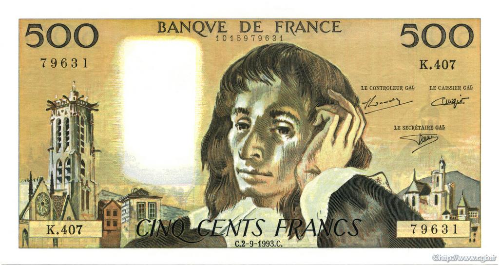 500 Francs PASCAL FRANKREICH  1993 F.71.52 VZ+