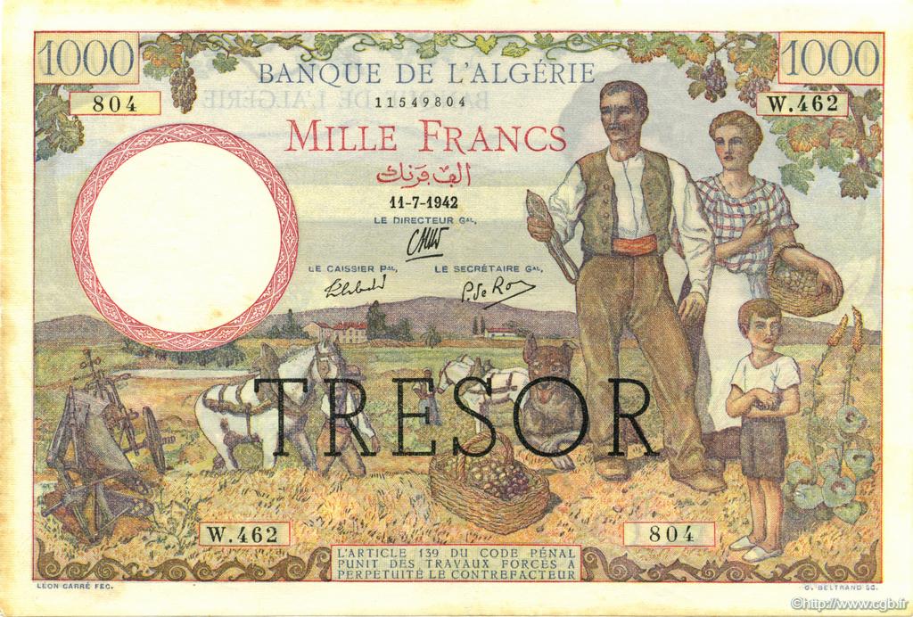 1000 Francs Algérie surchargé pour la Corse FRANCE  1942 VF.10.01 VF+