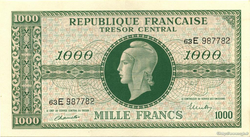 1000 Francs Marianne chiffres maigres FRANCE  1945 VF.13.02 XF+