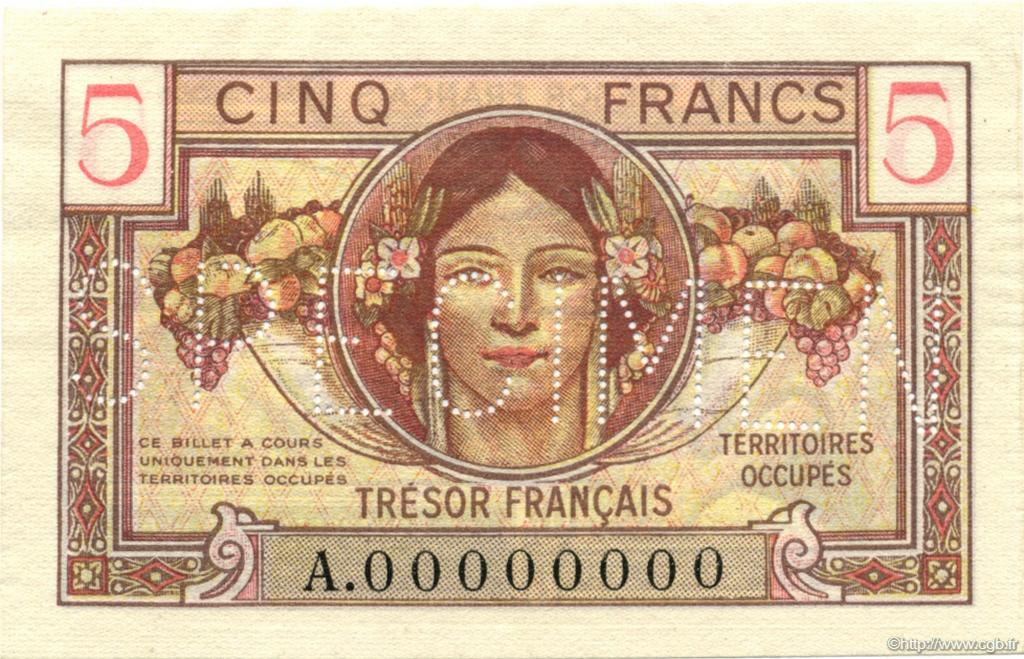 5 Francs Territoires occupés FRANCE  1947 VF.29.00Sp UNC-