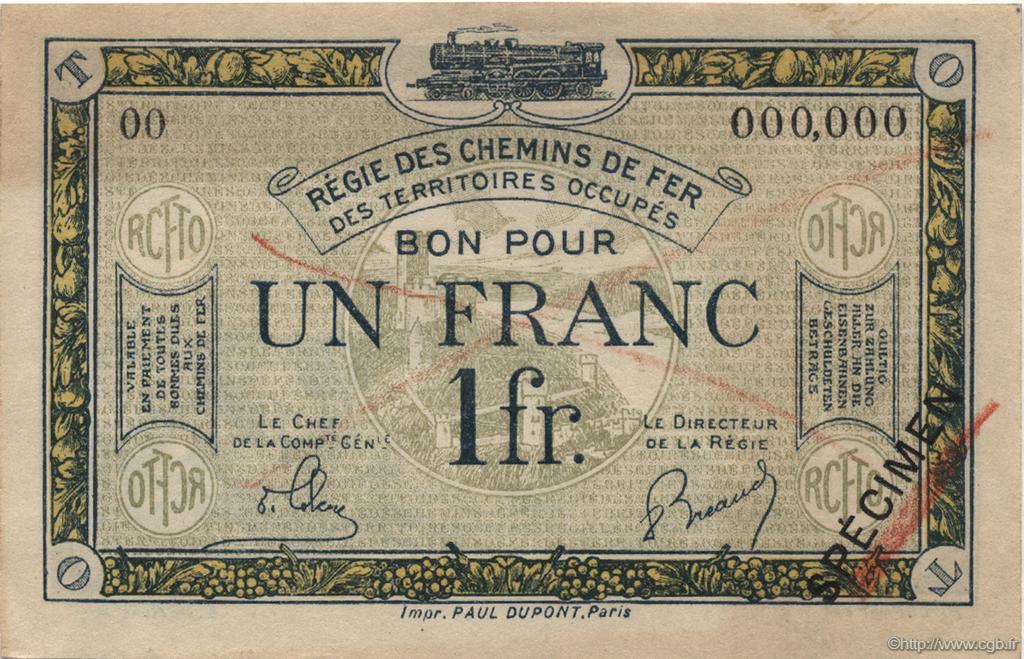 1 Franc Spécimen FRANCE Regionalismus und verschiedenen  1923 JP.135.05s VZ+