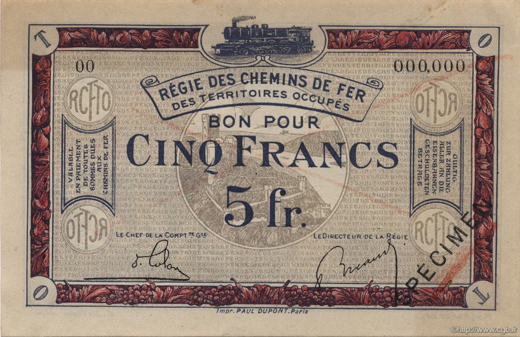 5 Francs Spécimen FRANCE regionalismo e varie  1923 JP.135.06s SPL