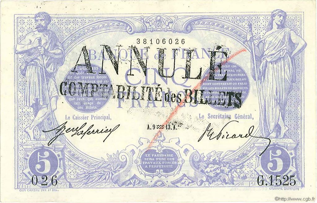 5 Francs BLEU FRANCIA  1913 F.02.13 EBC+