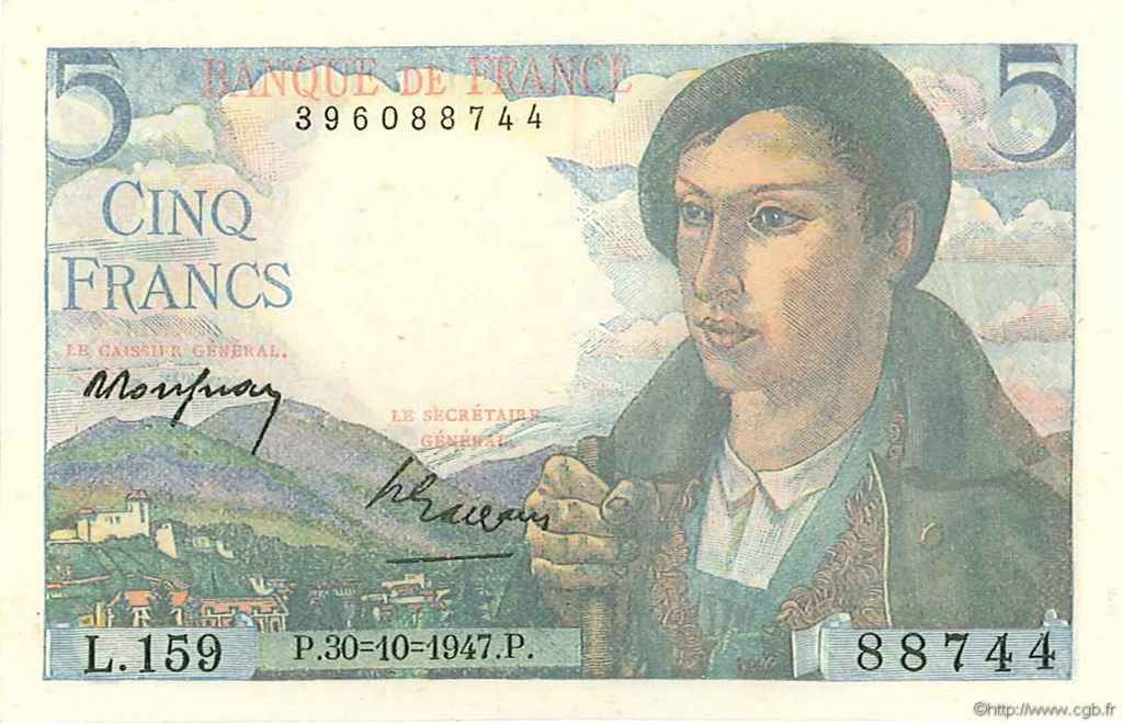 5 Francs BERGER FRANCIA  1947 F.05.07a q.FDC
