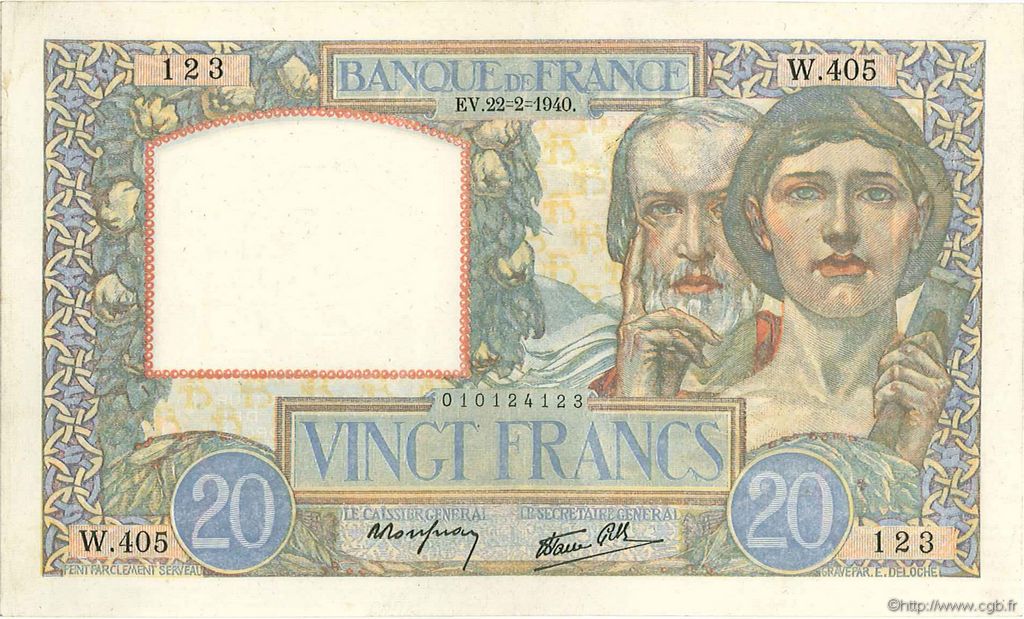 20 Francs TRAVAIL ET SCIENCE FRANCIA  1940 F.12.02 EBC